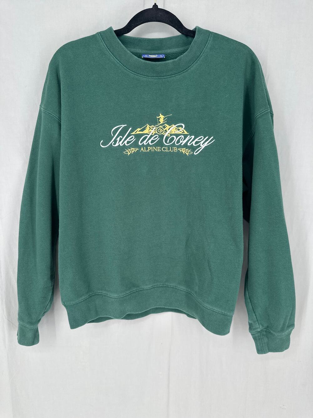 Coney Island Picnic Sweatshirt Womens Medium Green Alpine Ski Pullover Graphic